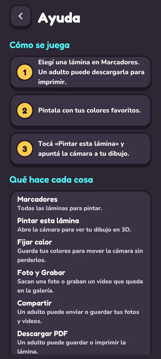 Pantalla de ayuda con los pasos para jugar